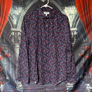 Express Dress Shirt Men's L(16-16.5) Blue Floral Slim Boho Preppy Career Office